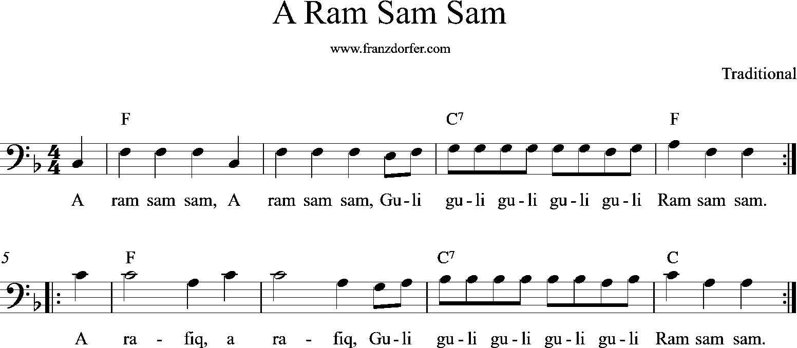 a ram sam sam, Bass Clef, Bassschlüssel noten